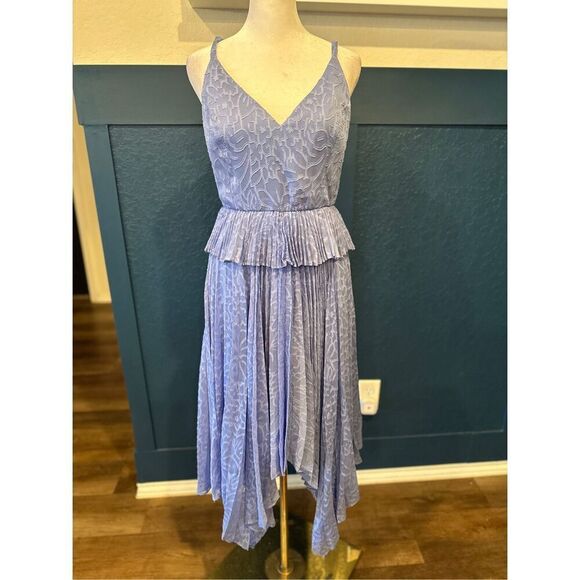 BCBGMAXAZRIA FIT AND FLARE PLEATED ASYMMETRIC MIDI DRESS - Picture 2 of 8